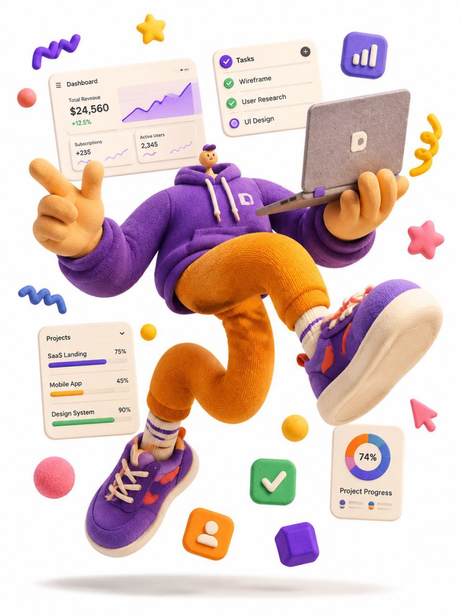 一个完整的单一3D插图，夸张的艺术化编辑
