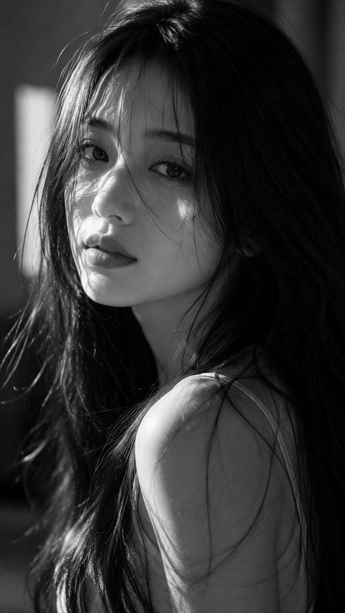 Ultra-photorealistic cinematic black-and-white fine-art beau