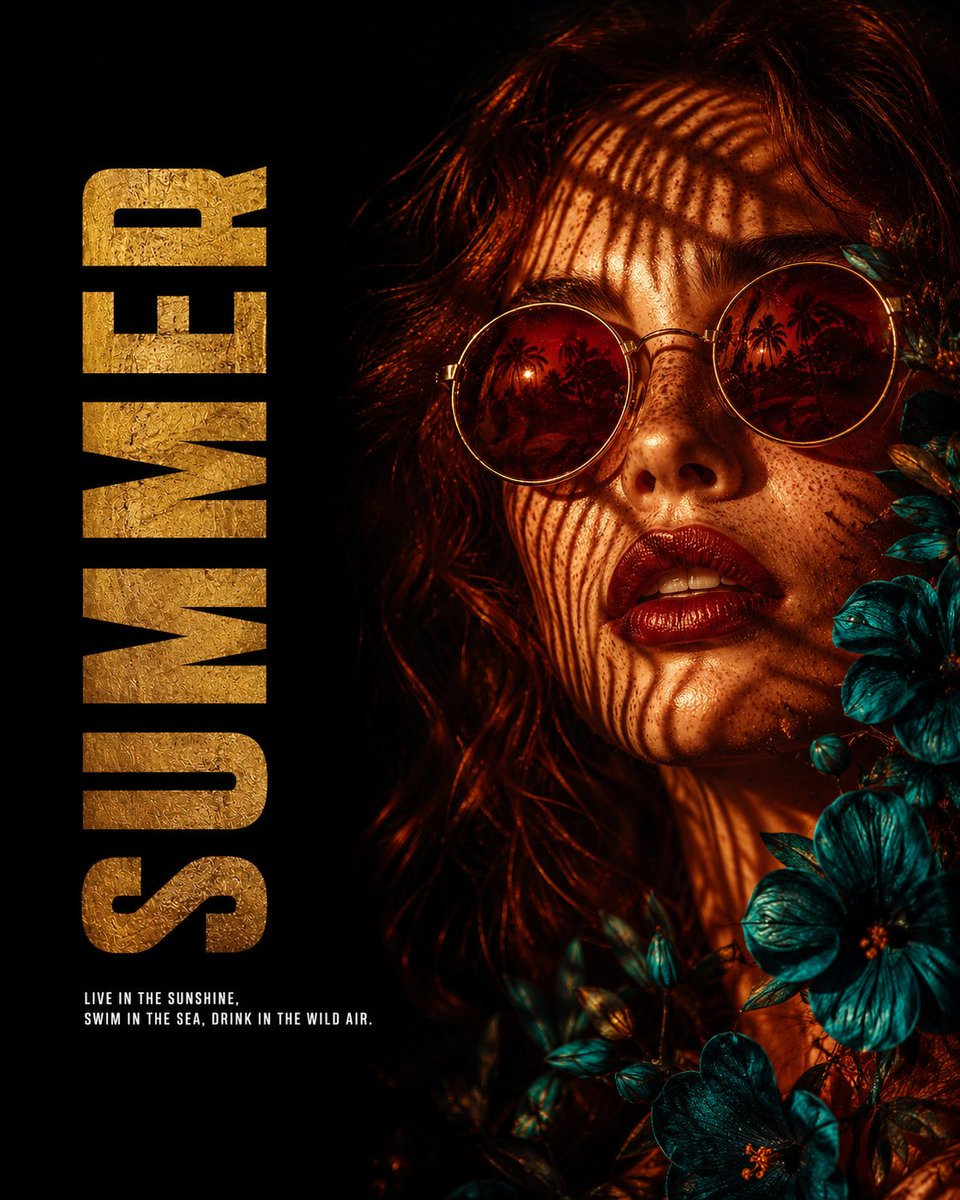 宽幅夏季编辑海报，红棕发的年轻女子 a