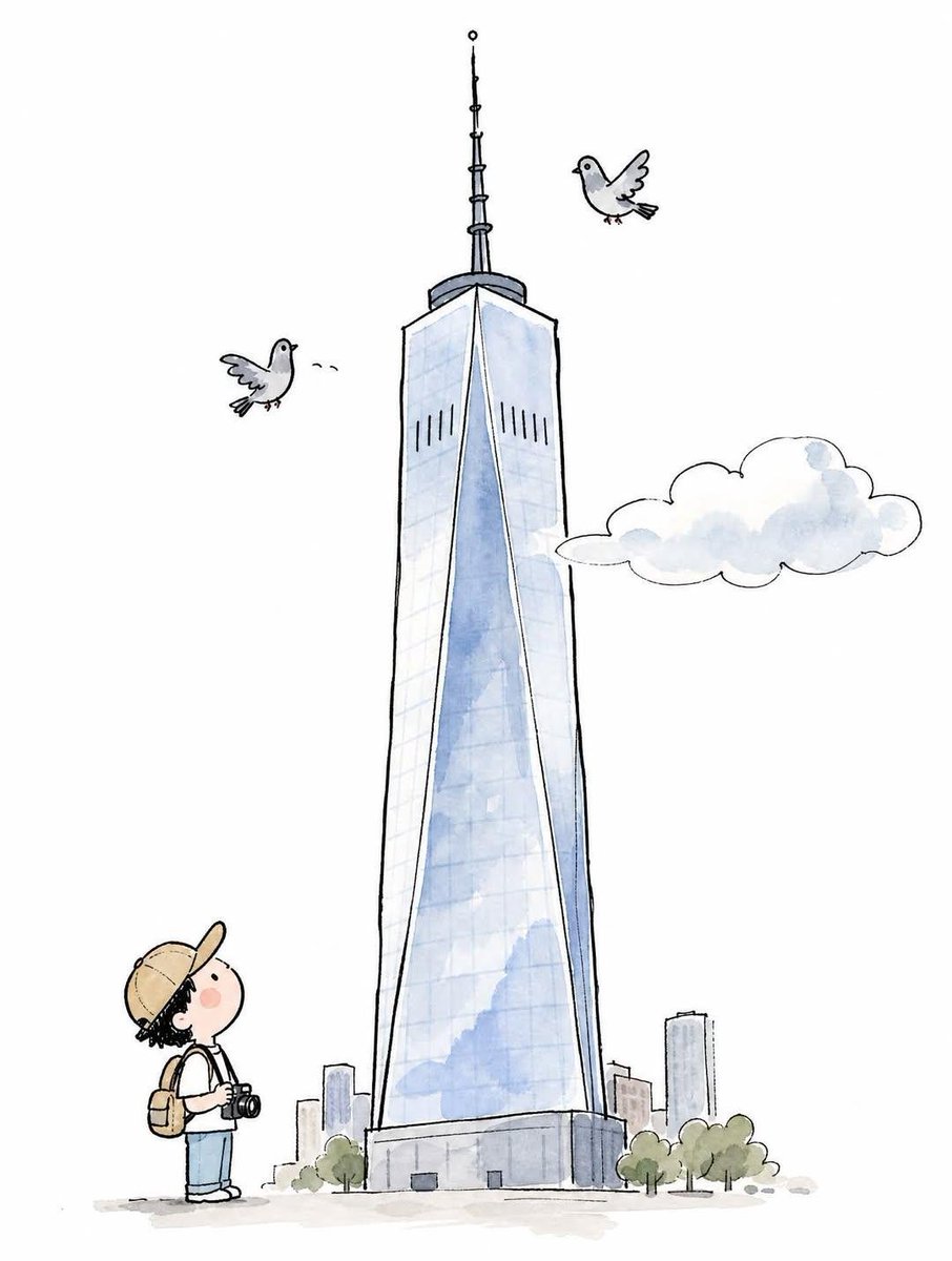 一个极简手绘涂鸦插图，描绘[ICONIC LANDM