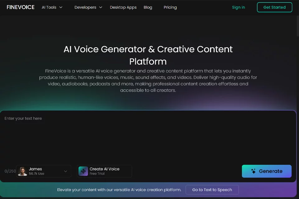 FineVoice AI 音频创作工具界面