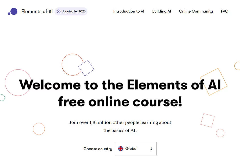 Elements of AI 人工智能课程平台页面