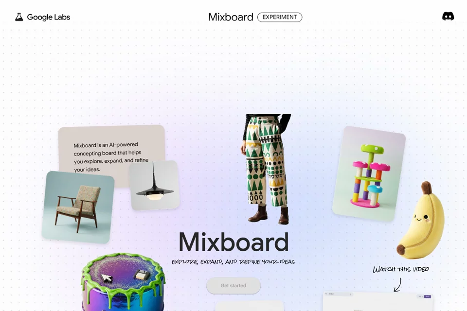 Mixboard在无限画布上整理和组合视觉素材的界面示意