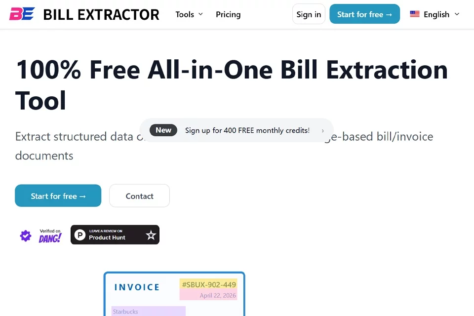 BillExtractor 在线提取账单与发票数据的产品界面