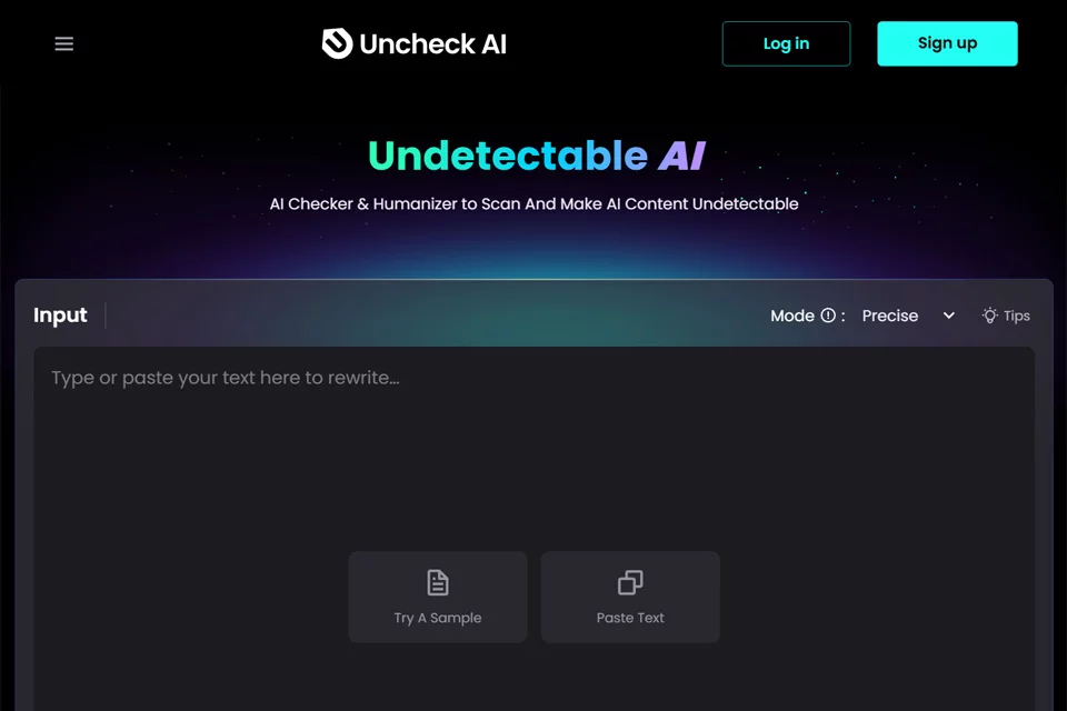 Uncheck AI 文本检测与重写工具界面示意