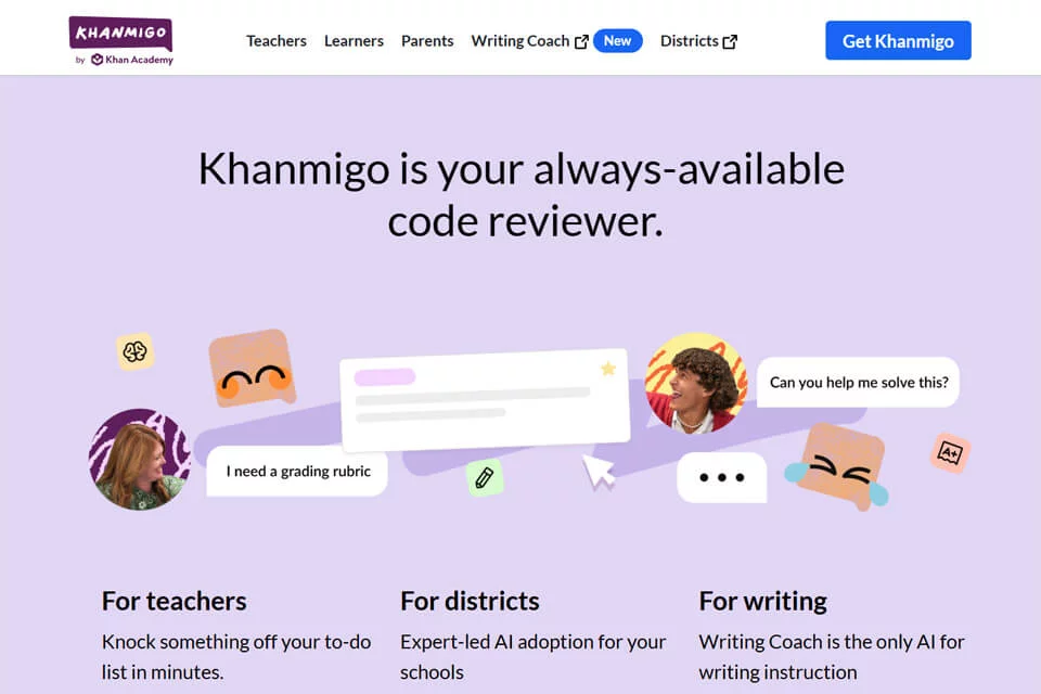 Khanmigo 用于学习辅导与教学准备的界面示意