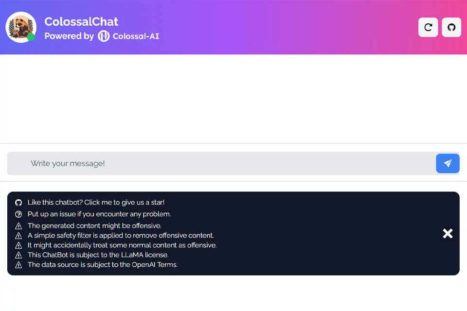 ColossalChat AI 对话界面示意图