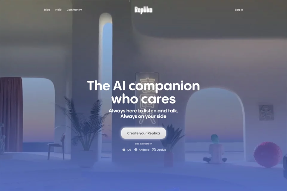Replika进行AI伴侣对话的界面示意
