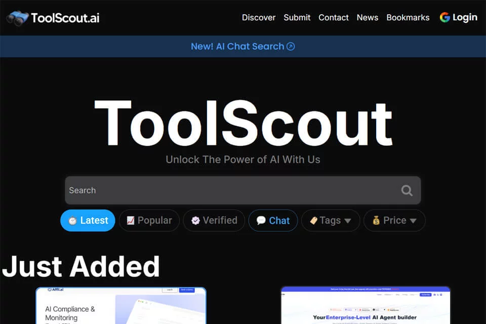 ToolScout AI 工具目录的页面展示