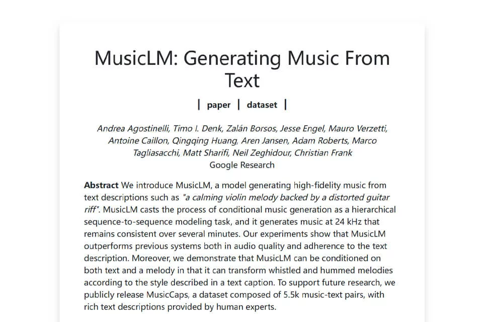 MusicLM根据文字描述生成音乐的产品示意图