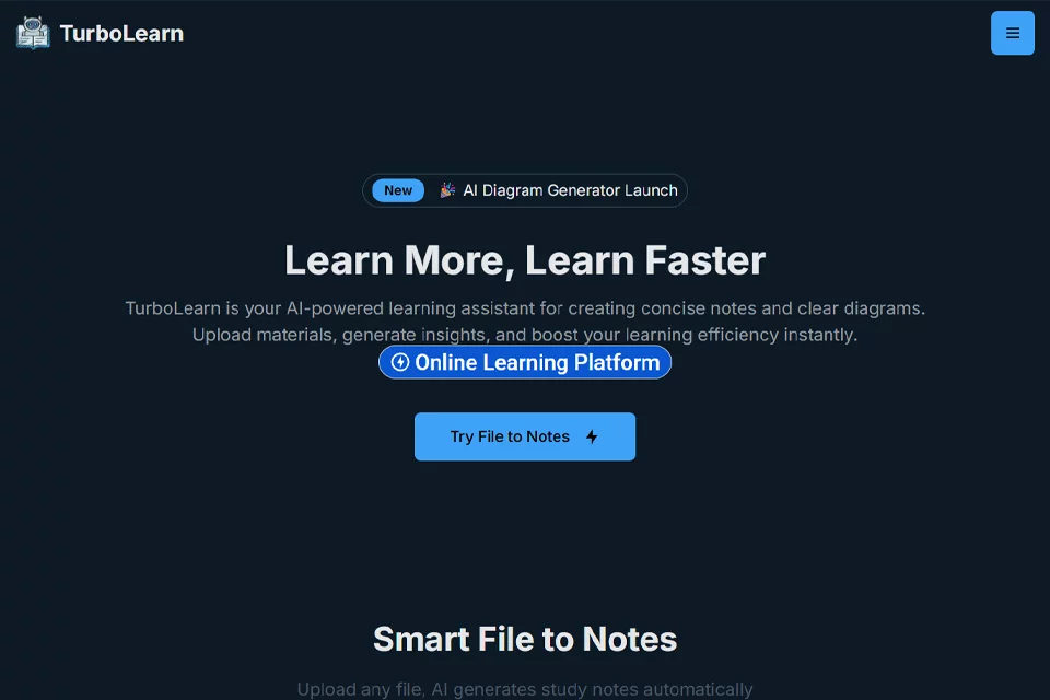 TurboLearn 将学习资料整理为笔记和复习内容的界面示意