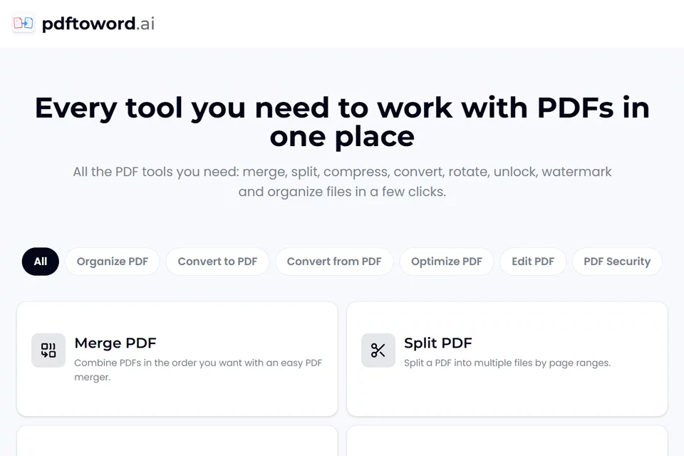 pdftoword.ai 在线 PDF 工具包