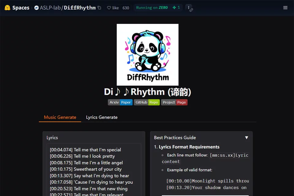 DiffRhythm AI歌曲生成工具封面图