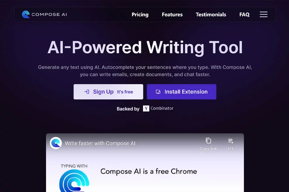 COMPOSE AI 在浏览器输入框中提供写作辅助的界面示意