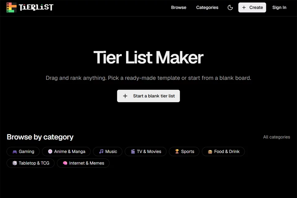 Tier List Maker 在线榜单制作工具界面