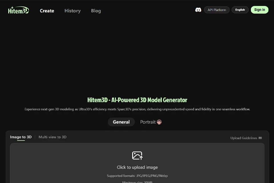 Hitem3D通过文字或图片生成3D模型的产品界面