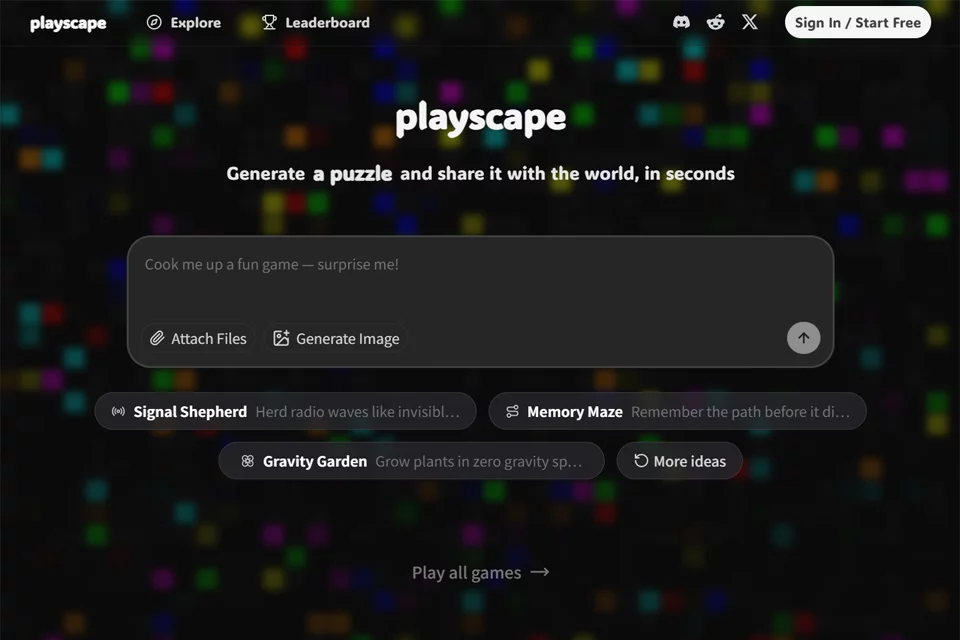 Playscape在浏览器中生成小游戏的界面画面