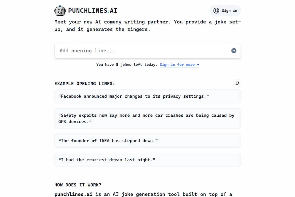Punchlines生成喜剧笑点的工具界面示意