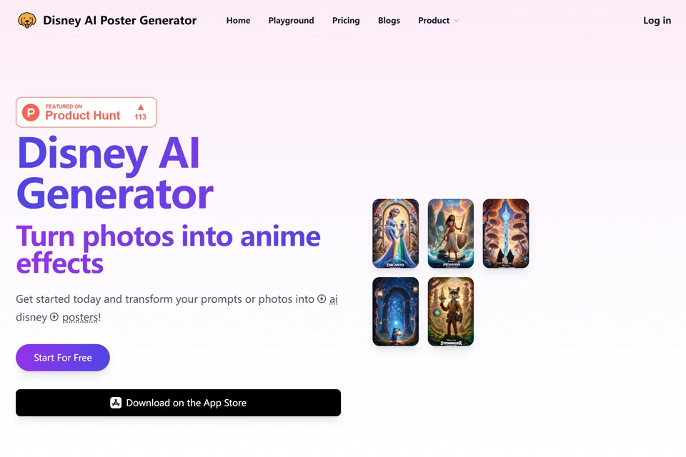 Disney AI Poster动画风格海报生成界面示意