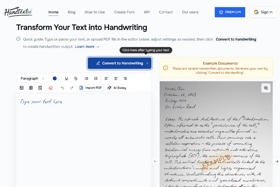 HandtextAI生成手写文档的产品界面封面图