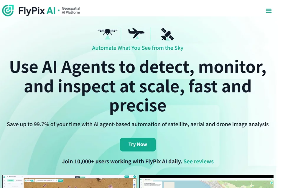 展示卫星与无人机影像分析流程的 FlyPix AI 封面图