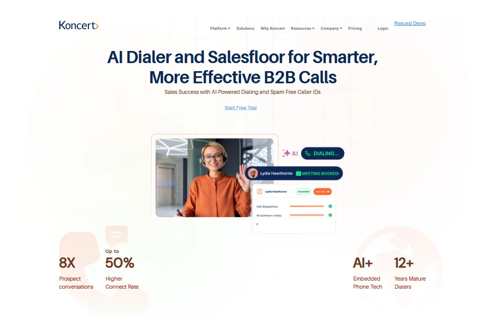 Koncert用于B2B销售外呼与接通筛选的产品界面